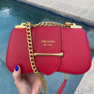 Prada Red Smooth Leather Sidonie Bag / Purse